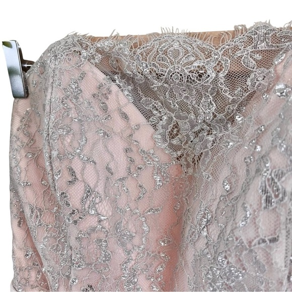 Alvina Valenta Maids Lace Strapless Long Formal Gown Dress Pink Silver Size 10 - Picture 5 of 10